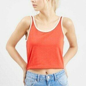 Topshop Tank 12 Womens Kylie Cropped Sleeveless Lightweight Orange Sheer